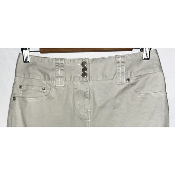 Ann Taylor LOFT Women's Beige Cotton Stretch 3 Button & Zip Front Mini Skirt - Picture 2 of 4